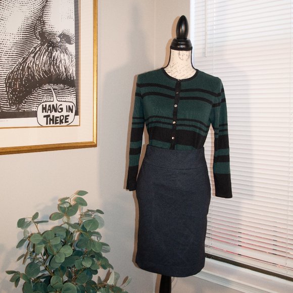 Vintage Liz Baker Striped Green and Black Button Up Petite Medium Cardigan - Picture 2 of 3
